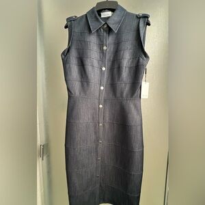 Calvin Klein Women's Dark Gray Denim Midi Dress NWT 4